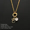 Premium gold stainless steel necklace featuring artistic letter D and heart rhinestone pendant - Letter O(XNL0085)