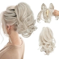 Short wavy platinum blonde ponytail hair extension with claw clip attachment - Cold Blonde