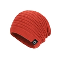 Brick red ribbed knit beanie for women featuring a minimalist mountain logo woven label - Solid Orange