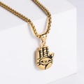 Collana con ciondolo Mano di Fatima color oro e occhio su supporto geometrico bianco - Oro (con catena)