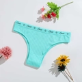 Light blue cotton Brazilian panty with ribbed texture and star elastic waistband - Light Green