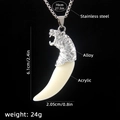 Men's stainless steel wolf tooth pendant necklace with acrylic tooth and alloy tiger head - Wolf Tooth No.16 + 70cm Steel Chain