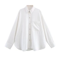 Minimalistisch wit linnen damesoverhemd met lange mouwen, borstzak en knoopsluiting - XS / Wit