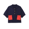 Top in maglia blu navy per bambini con tasche rosse a contrasto e colletto a polo - S / Blu navy