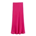 Flat lay of a fuchsia satin high waist skirt showing smooth texture and fabric sheen - XS / Pink