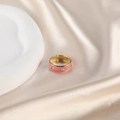 Pink enamel adjustable ring with gold plating and sparkling inset crystals - Pink - Multi Zircon Wide - Open