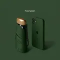 Compact forest green six-fold umbrella with matte gold handle and portable design - Flat 5-Fold Umbrella + Cloth Sleeve / Dark Green