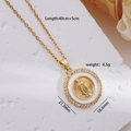 Gold and white Virgin Mary pendant necklace with zircon inlay on a white stone background - Virgin Mary 037