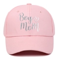 Gorra de béisbol rosa de algodón con bordado Boy Mom y detalle de corazón para el sol exterior - Ajustable / Rosa