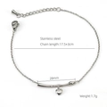 Technical view of 18K stainless steel chain with heart charm and bar dimensions - Steel