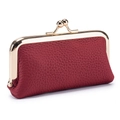 Mini wine red litchi grain leather coin purse with vintage gold metal frame closure - Burgundy