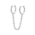 Close-up of S925 silver double hoop linked chain earrings with pave-set shimmering crystals - 9-Silver Pavé Double Hoop Chain(Single)