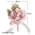 Rosa PE Rose Hochzeit Ansteckblume für Bräutigam mit grünen Blättern und Band - Dunkelrosa Corsage - Goldene Perlen Stil