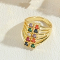 Mehrlagiger Ring mit 14K Goldbeschichtung und bunten Zirkonsteinen im Vintage-Stil - Mehrfarbiger Zirkonia