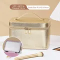 Golden LED makeup vanity case with mirror and handle, compact size 19.5x13.5x14cm - Small Gold [LED Light]