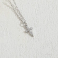 Elegant silver cross pendant necklace with sparkling cubic zirconia on a fine chain - Classic Cross / Silver