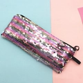 Mermaid flip sequin pencil case with heart zipper and rainbow glitter pattern - Iridescent