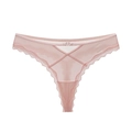 Roze thong van ijsszijde en kant met hartdecoratie en transparant mesh design - M / Roze
