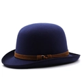 Bombetta classica in lana blu navy con fascia in camoscio marrone e fibbia dorata - M(56-60CM) Regolabile / Blu navy