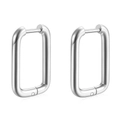 Polished silver stainless steel 10mm rectangular U-shaped hoop earrings on white background - Steel
