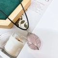 Pink crystal teardrop Tree of Life pendant necklace with silver wire wrap and cord - Rose Quartz Silver