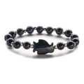 Blue goldstone beaded bracelet with silver fish charm and shimmering natural agate stones - Blue Sandstone Penguin Style / Blue Sandstone