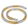 Collana a catena cubana bicolore argento e oro con chiusura quadrata su sfondo bianco - Collana 45cm (KN225352-Z)