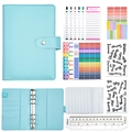 Sky blue A6 PU leather budget binder set with zipper pockets and stickers - Luxury Set-Blue