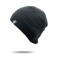 Black ribbed knit beanie with snowflake tag for winter warmth and wind protection - L(58-60cm) / Black