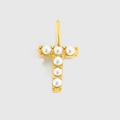Golden round letter T pendant with pearl inlay for DIY stainless steel necklaces - Gold-T