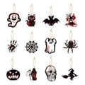 Detailed set of 12 wooden Halloween ornaments featuring spooky ghost and pumpkin designs - Halloween Charms Type B