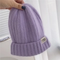 Minimalist purple knit beanie featuring a California 1982 patch for winter warmth - M / Purple
