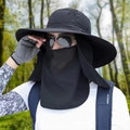 Schwarzer UV-Schutz Sonnenhut für Herren mit atmungsaktiver Gesichtsmaske Angeln - Einheitsgröße / Schwarz