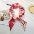 Red and white Toile de Jouy patterned narrow silk scarf with letter D print - Style U (Red/White Dior Style Toile de Jouy)