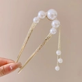 Golden U-shaped hair stick with white pearls and a delicate tassel chain for styling - 187# Gold Pearl Tassel Hairpin