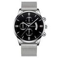Fashionable men's silver mesh watch with black three-eye dial and calendar display - Black Dial Silver Hands Silver Strap