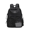 Mochila negra de estilo japonés multibolsillos con detalle de PVC y nailon duradero - Negro