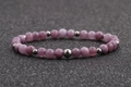 Beaded bracelet featuring purple marble textured beads and silver metal accents - 6MM Pink Stone