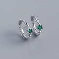 Elegante S925 sterling zilveren kralen oorbellen met een groene ronde edelsteen inleg - Platina (Groene Zirkonia)