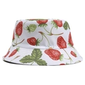 Chapeau bob en coton blanc réversible avec motifs réalistes de fraises et feuilles - L(55-60cm Circonférence) / Style Fraise Blanche