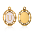 Golden oval stainless steel pendant with white enamel featuring letter U charm - Letter U