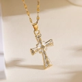 Retro 18K gold plated cross pendant necklace with white enamel and zircon stones - White Enamel (24406) / White