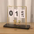 Creative swing wooden flip calendar with gold metal bear statues and black base - Metal Swing Bear-Black Base