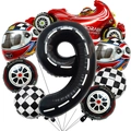 Racefeest ballonnenset met motorfiets, helm en geruite aluminium ballonnen - Raceauto set nummer 9