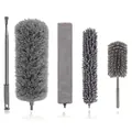 5-piece extendable microfiber cleaning duster set with telescopic pole and 4 grey brush heads - Five-Piece Set