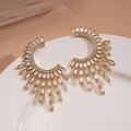 Orecchini a ventaglio dorati geometrici con zirconi rettangolari in stile Art Déco - Oro (Perno per orecchini in argento sterling 925)