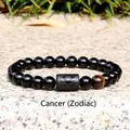 Elastic beaded bracelet with black onyx and tiger eye stone for Cancer zodiac sign - Cancer