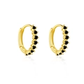 S925 sterling silver gold hoop earrings featuring multiple black round zircon stones - 925 Silver / 18K Gold [Black Zirconia]