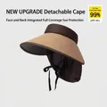 UPF 50+ wide brim straw sun hat in brown with detachable face and neck protection flap - Straw Woven Shawl Protection Style / Coffee Khaki