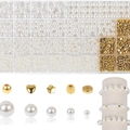 Macro detail of white faux pearls and gold spacer beads for DIY jewelry making kits - Style 13: 1674PCS 32 Grids Pearls